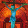 Peter Adams Artist Oil painting Crucifix and Retable at Serra Chapel; Mission San Juan Capistrano Chapel