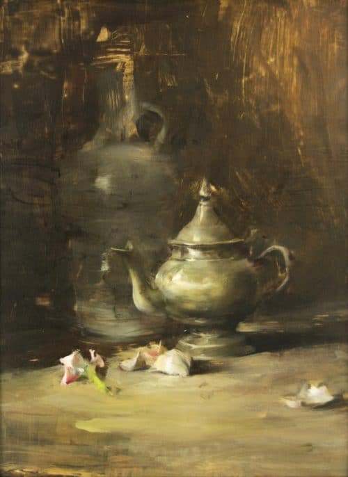 American Legacy Fine Arts presents "Still Life Arrangement with Pewter" a painting by Quang Ho.