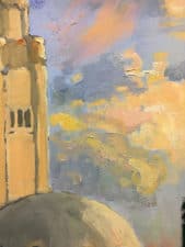 American Legacy Fine Arts presents "The Jerusalem International YMCA Tower and Concert Hall" a painting by Peter Adams.