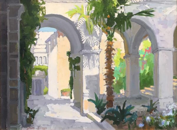 American Legacy Fine Arts presents "View from the Church of Flagellation, Jerusalem (2nd Station)" a painting by Peter Adams.
