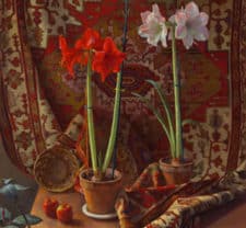 Jim McVicker - Two Amaryllis, Oil on canvas 48" x 36"