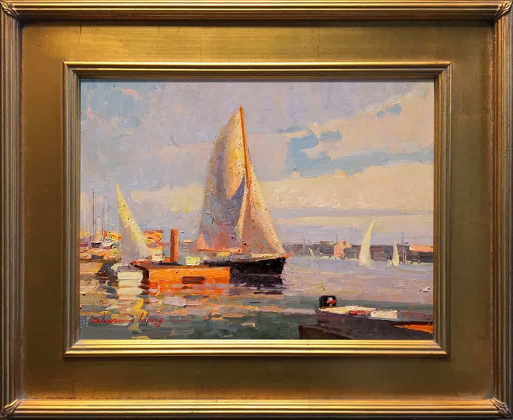 American Legacy Fine Arts presents "Newport Harbor Scene" a painting by Calvin Liang.