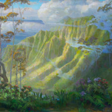 American Legacy Fine Arts presents "Parting Mist ; Kalalau Lookout, Kauai" a painting by Peter Adams.