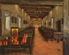 American Legacy Fine Art presents "Sera Chapel, Mission San Juan Capistrano" a painting by Brian Blood.