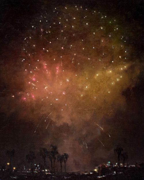 American Legacy Fine Arts presents "Aerial Celebration in Red" a painting by Jennifer Moses.