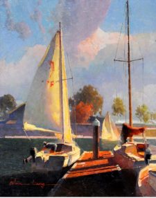American Legacy Fine Arts presents "Sailboats in Dana Point' a painting by Calvin Liang.