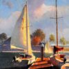 American Legacy Fine Arts presents "Sailboats in Dana Point" a painting by Calvin Liang.