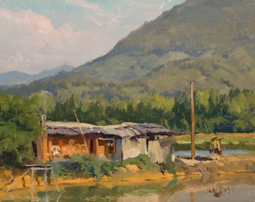 American Legacy Fine Arts presents "Eel Seller" a painting by Joseph Paquet.