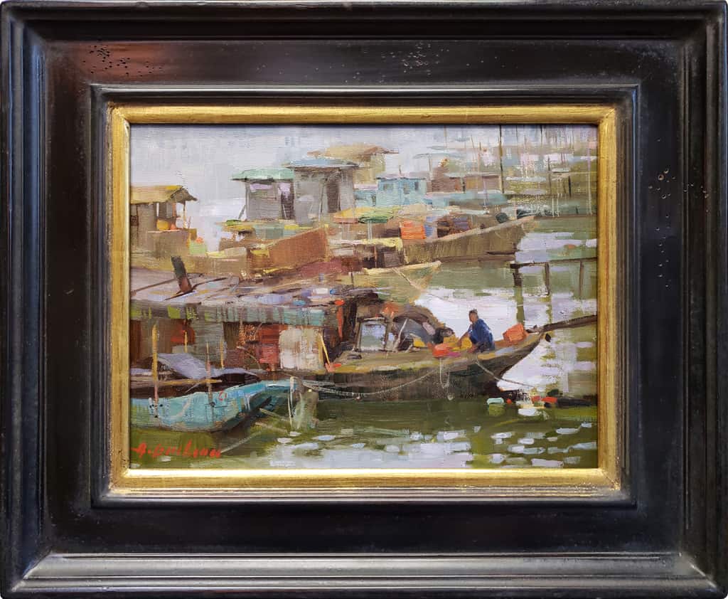 American Legacy Fine Arts presents “Boats of Kaiping” a painting by Aimee Erickson.