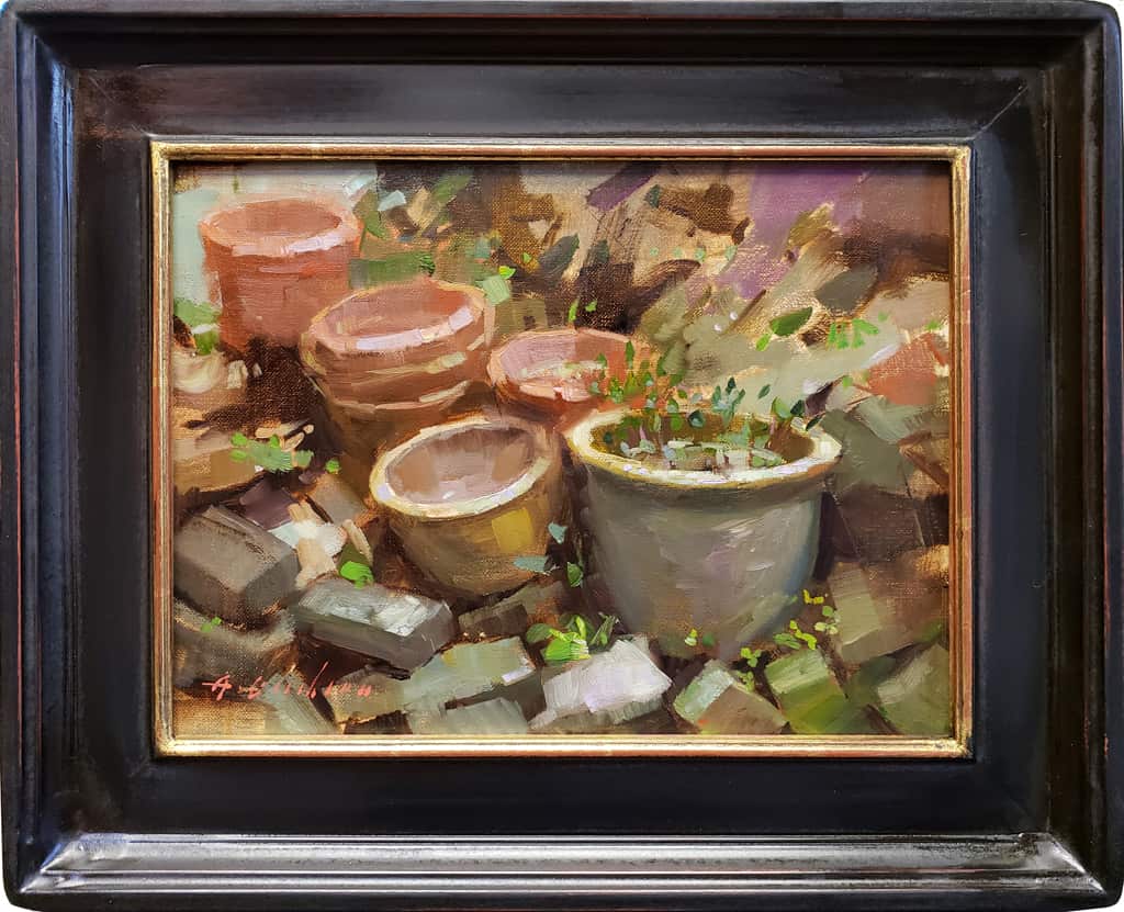 American Legacy Fine Arts presents “China Pots & Rubble” a painting by Aimee Erickson.