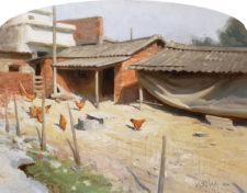 American Legacy Fine Arts presents "Chicken Run" a painting by Albin Veselka.