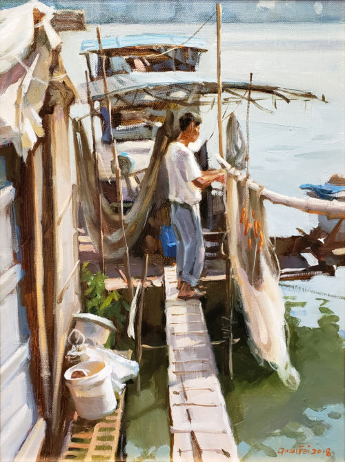 American Legacy Fine Arts presents “Sun Dry Nets” a painting by Eric F. Guan.
