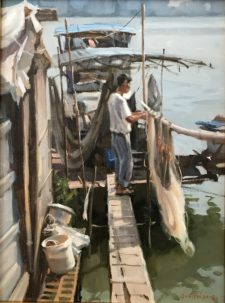 American Legacy Fine Arts presents "Sun Dry Nets" a painting by Eric F. Guan.