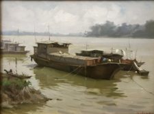 American Legacy Fine Arts presents "Tan River Morning" a painting by Eric F. Guan.