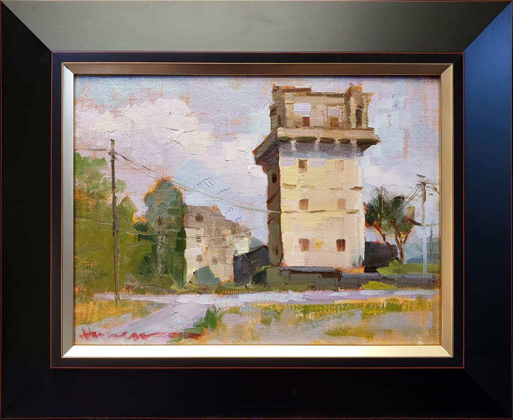 American Legacy Fine Arts presents "Old Building; Guangdong, China" a painting by Hai-Ou Hou.