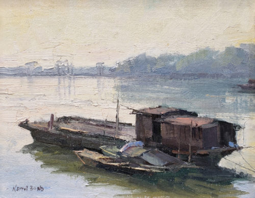 American Legacy Fine Arts presents "Fishing Boats; Kaiping, China" a painting by Keith Bond.