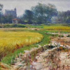 American Legacy Fine Arts presents "Autumn Rice Fields; Kaiping, China" a painting by W. Jason Situ.