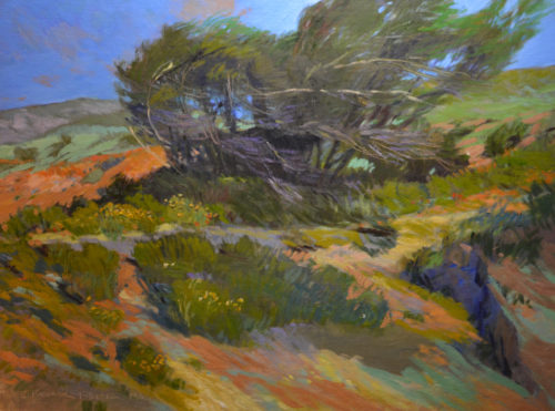 American Legacy Fine Arts presents "Prevailing Winds; Leo Carrillo Park, Malibu" a painting by Chuck Kovacic.