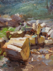 American Legacy Fine Arts presents "Springdell Wood Pile" a painting by David Dibble.