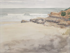 American Legacy Fine Arts presents "Becalmed Dog Beach" a painting by Robin Rurcell.