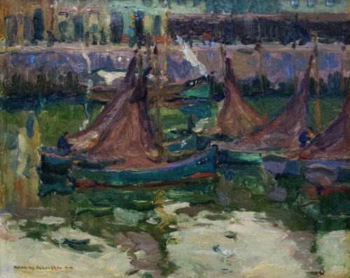 American Legacy Fine Arts presents "Idle Fisher Fleet" a painting by Armin Carl Hansen.
