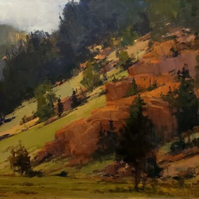 American Legacy Fine Arts presents "Untitled (Mountain Landscape) or (Outside Cody, Wyoming)" a painting by Brian Blood.