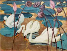 American Legacy Fine Arts presents "Untitled (Three Swans)" a painting by Jessie Hazel Arms Botke.