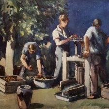 American Legacy Fine Arts presents "Untitled-Harvesting Fruit c. 1930s" a painting by Julius Maxmilian Delbos.