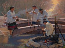 American Legacy Fine Arts presents "Bark Canoe TLC" a painting by John Buxton.