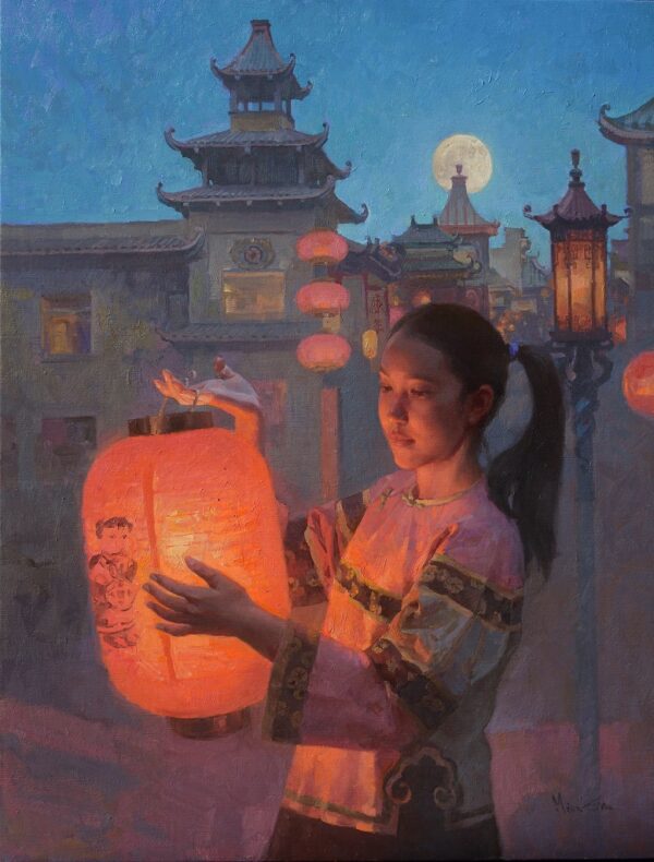 American Legacy Fine Arts presents "Mid-Autumn Festival in Chinatown" a painting by Mian Situ.