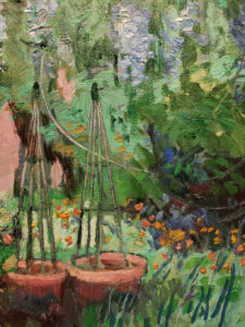 American Legacy Fine Arts presents "Wisteria Wandering; The Artist's Garden, North Hills, CA" a painting by Chuck Kovacic.