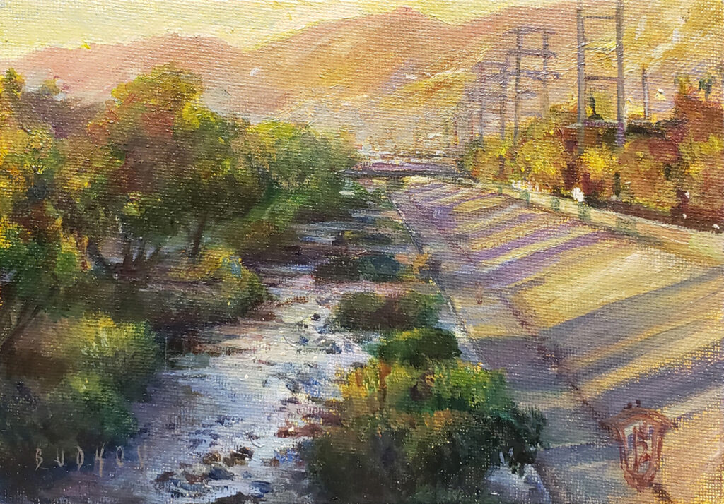 Nikita Budkov artist Oil painting Slipping Away, The Los Angeles River