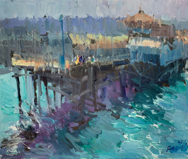 American Legacy Fine Arts presents "Fishing Harbor in the Morning; Redondo Beach" a painting by Jove Wang.