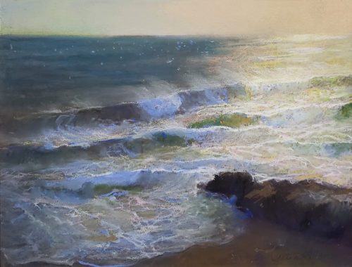 American Legacy Fine Arts presents "Glare and Wind; Leo Carrillo State Beach, Malibu" a painting by Peter Adams