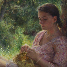 American Legacy Fine Arts presents "The Ways of Yore; Knitting in Zvenigorod, Russia" a painting by Nikita Budkov