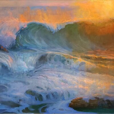 American Legacy Fine Arts presents "Treacherous Malibu Shorebreak" a painting by Peter Adams
