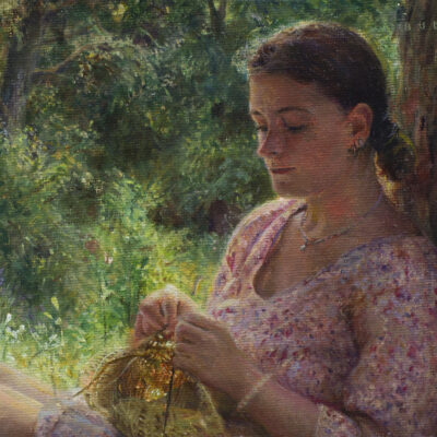 Nikita Budkov Oil painting The ways of Yore, Knitting in Zvenigorod, Russia