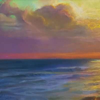 American Legacy Fine Arts presents "Reverie at Sunset; St. Malo, Oceanside" a painting by Peter Adams.