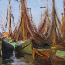 American Legacy Fine Arts presents "Drying Fishing Nets; Huizen, Holland" a painting by Anna Althea Hills.
