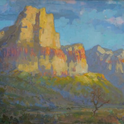 American Legacy Fine Arts presents "Morning Light on Red Rocks, Nevada" a painting by Peter Adams.