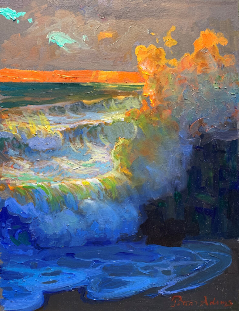 Peter Adams Artist Oil painting Evening Splash, Oceanside