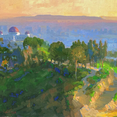Peter Adams Artist Oil painting Griffith Park Observatory Overlooking Los Angeles Palos Verdes-and Catalina