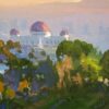American Legacy Fine Arts presents "Griffith Park Observatory Overlooking Los Angeles, Palos Verdes and Catalina" by Peter Adams.