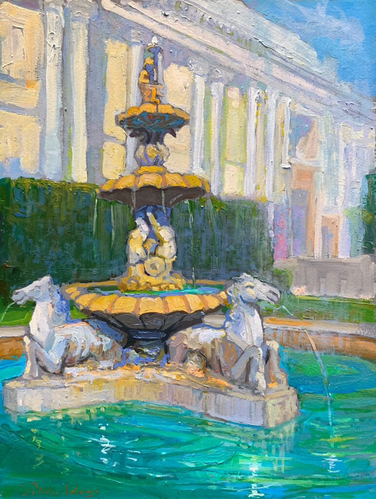 Peter Adams Artist Oil painting Neptune Fountain; Huntington Gardens