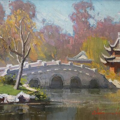American Legacy Fine Arts presents "Chinese Garden, Huntington Library" a painting by Calvin Liang.