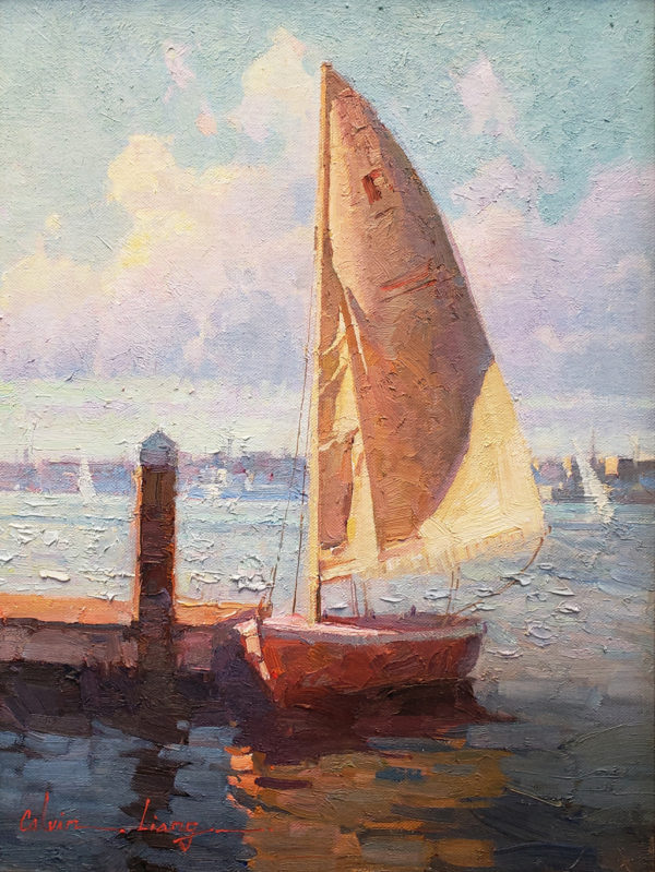 American Legacy Fine Arts presents "Newport Sailboat" a painting by Calvin Liang.