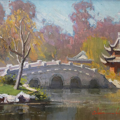 Calvin Liang Artist Oil painting Chinese Garden; Huntington Library
