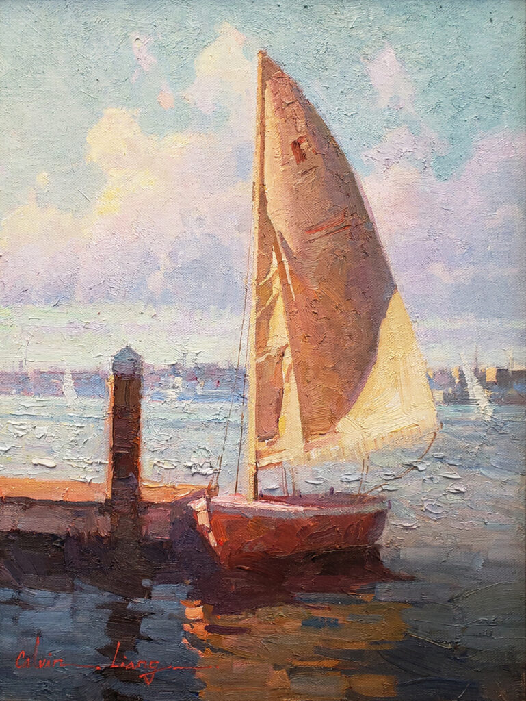 Calvin Liang Artist Oil painting Newport Sailboat