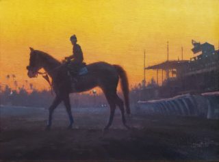 A new painting in the gallery by Michael Obermeyer @obermeyerstudio - "Santa Anita Dawn", oil on canvas panel, 12" x 16"⁠
⁠
"Before dawn at Santa Anita Racetrack is a very busy and active time. The horses are out early for their training runs and I was fortunate to experience this activity from right down on the track. I was struck by the beauty of the horses and grandstands silhouetted against the glow of the impending sunrise. "⁠
—Michael Obermeyer⁠
⁠
The painting is available at ALFA, please direct message for details.⁠
⁠
⁠
⁠
#michaelobermeyer #santaanita #racetrack #santaanitaracetrack #horseart #horserace #sunsetart #earlydawn #horseracing #horsepainting
