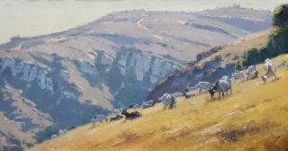 A new painting in the gallery by Michael Obermeyer @obermeyerstudio - "Cliff Side Dining; Above Canon Acres, Laguna Beach", oil on canvas panel, 12" x 24"⁠
⁠
"Each year, Laguna Beach utilizes goats for brush control, reducing fire danger in the hills above the city. As I set out to paint this scene, I was delighted to find them. They always add to a painting, especially high above the canyons."⁠
—Michael Obermeyer⁠
⁠
The painting is available at ALFA, please direct message for details.⁠
⁠
⁠
⁠
#michaelobermeyer #lagunabeach #lagunabeachart #wildgoats #goatpasture #californiapleinair #americanlegacyfinearts #contemporarytraditionalart⁠
⁠
